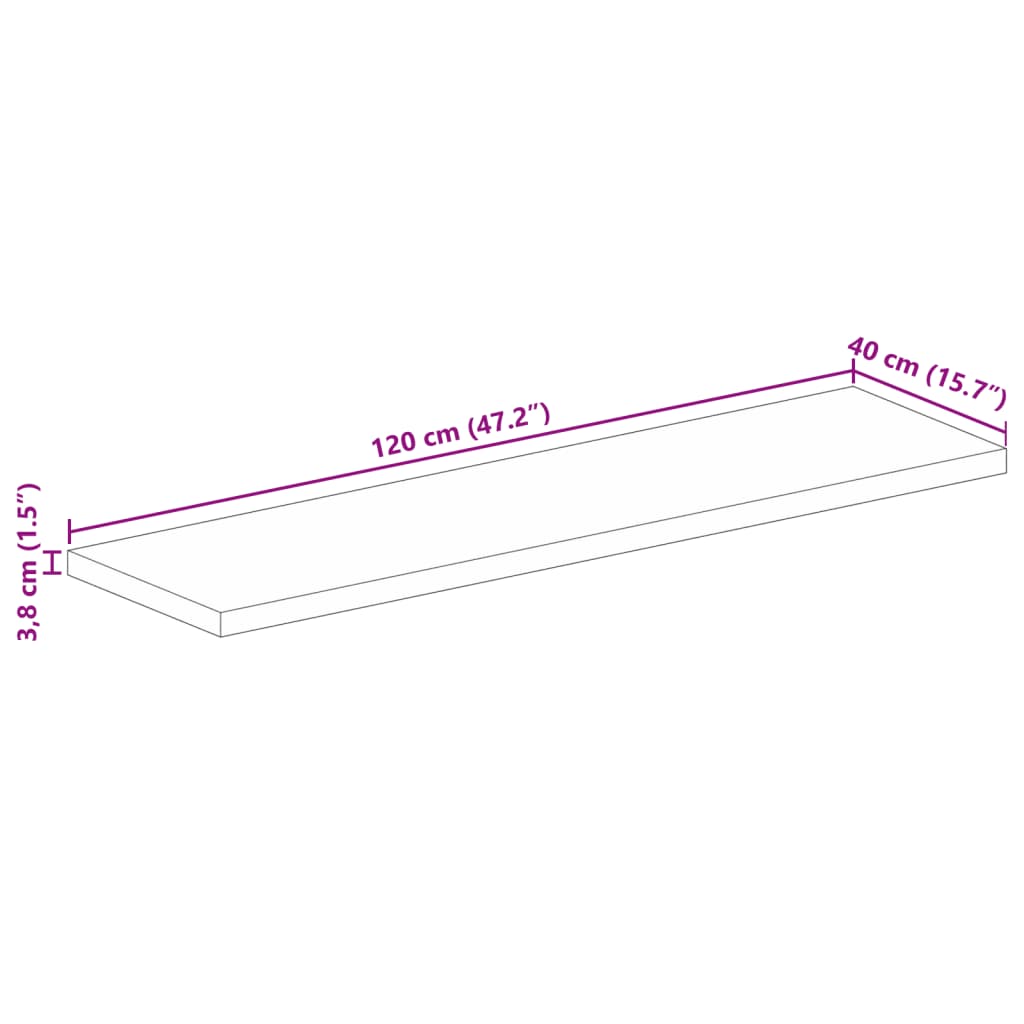 Piano per Tavolo 120x40x3,8cm Rettangolare Legno Massello Mango | homemem39