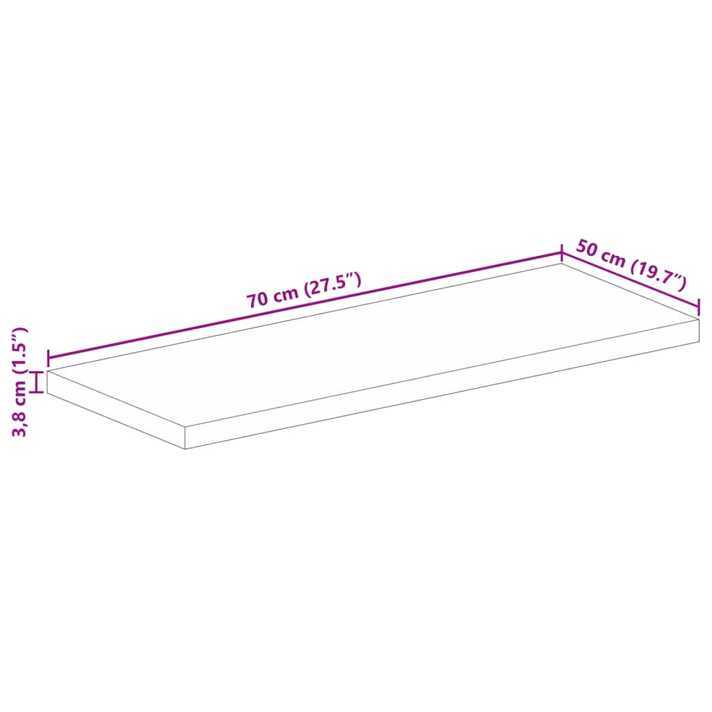 Piano per Tavolo 70x50x3,8 cm Rettangolare Legno Massello Mango