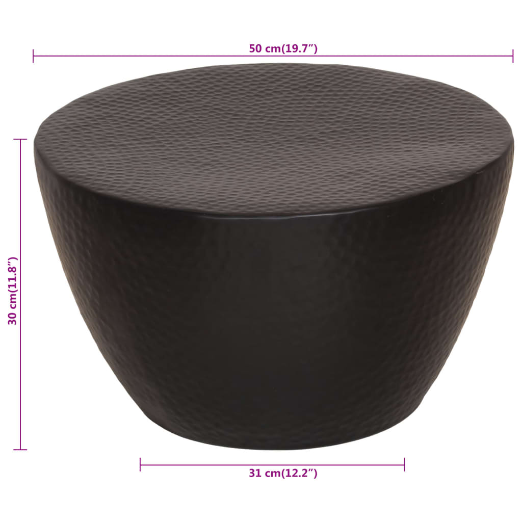 Tavolino da Salotto in Alluminio Martellato Ø 50x30 cm Nero