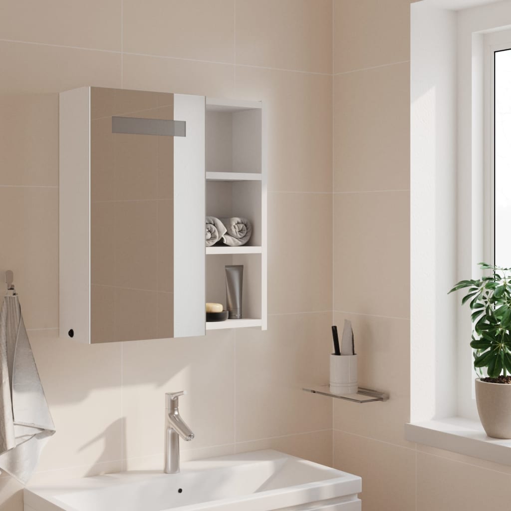 Armadietto Bagno con Specchio e LED Bianco 45x13x52 cm | homemem39