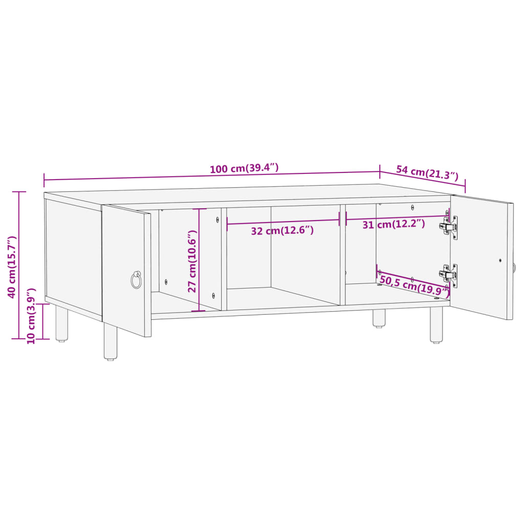 Tavolino da Salotto 100x54x40 cm in Legno Massello di Mango | homemem39