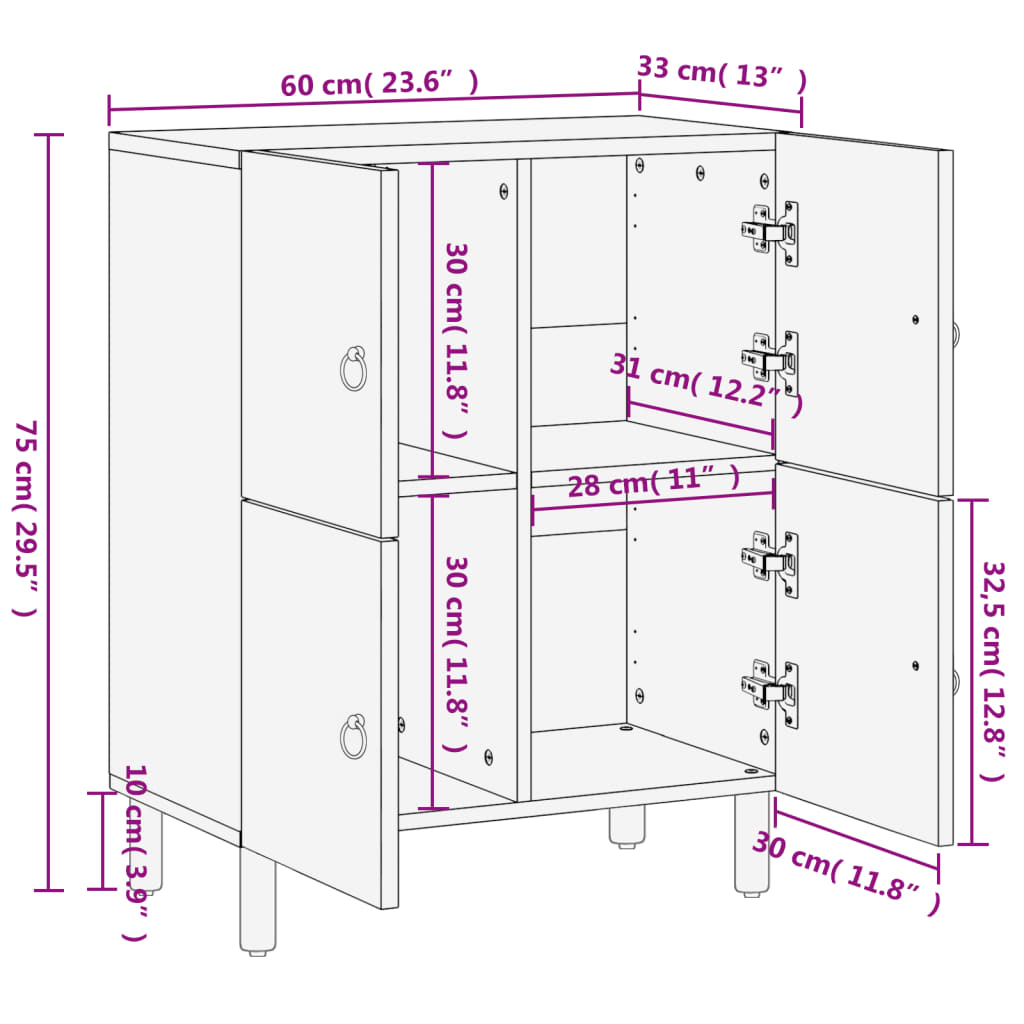Credenza 60x33x75 cm in Legno Massello di Mango | homemem39