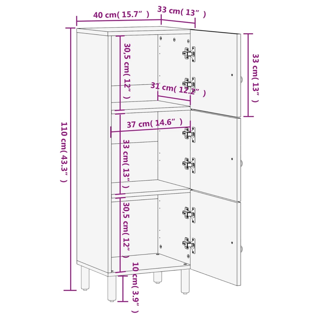 Credenza 40x33x110 cm in Legno Massello di Mango | homemem39