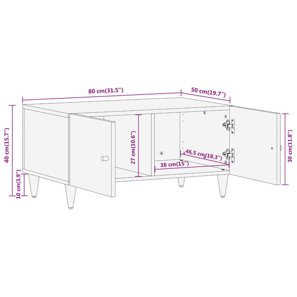 Tavolino da Salotto 80x50x40 cm Legno Massello di Mango | homemem39