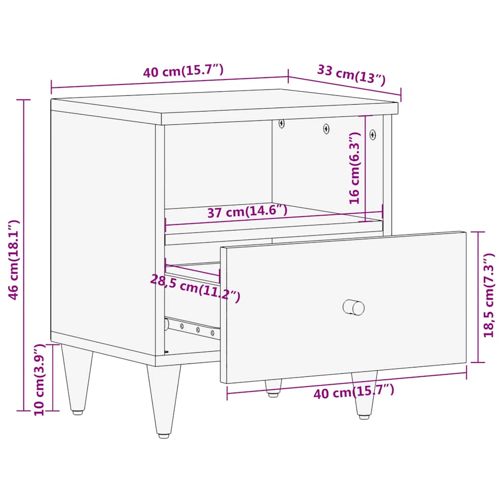 Comodini 2pz 40x33x46 cm in Legno Massello di Mango | homemem39