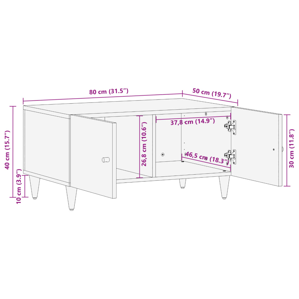 Tavolino da Salotto 80x50x40 cm Legno Massello di Mango | homemem39