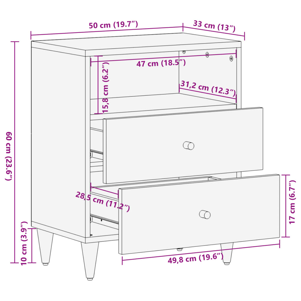 Comodino 50x33x60 cm in Legno Massello di Mango - homemem39