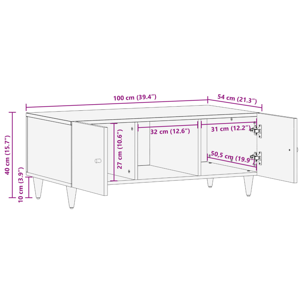 Tavolino da Salotto 100x54x40 cm in Legno Massello di Mango | homemem39