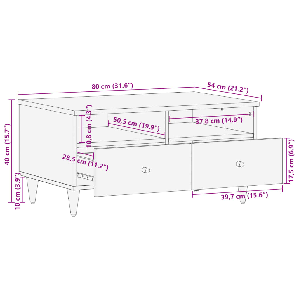 Tavolino da Salotto 80x54x40 cm in Legno Massello di Mango | homemem39