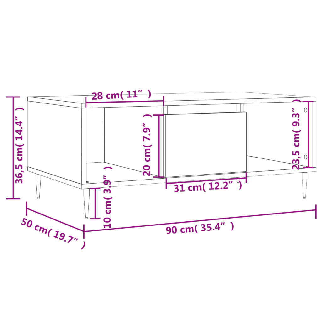 Tavolino da Salotto Rovere Marrone 90x50x36,5 cm in Multistrato | homemem39