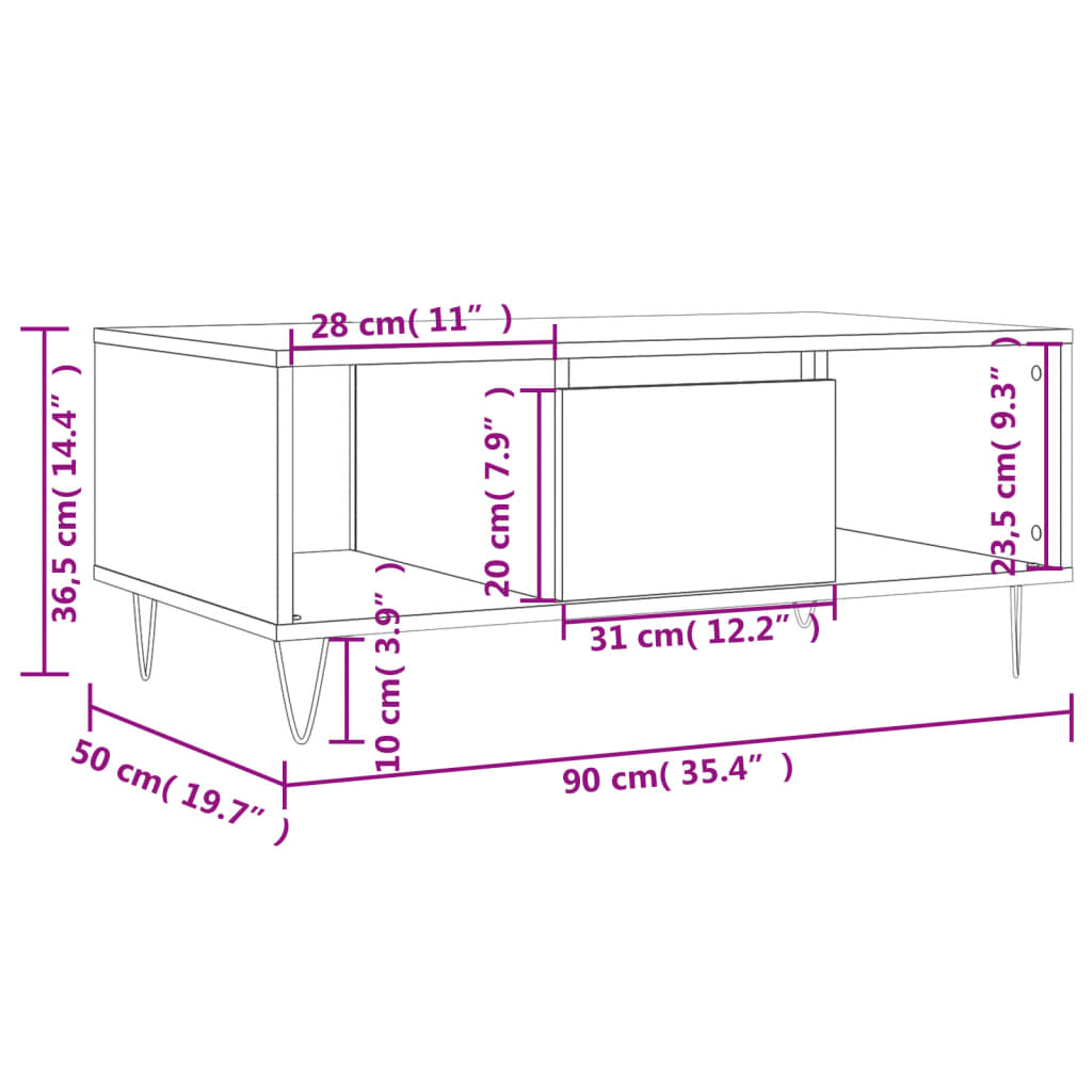 Tavolino da Salotto Rovere Fumo 90x50x36,5 cm Legno Multistrato | homemem39