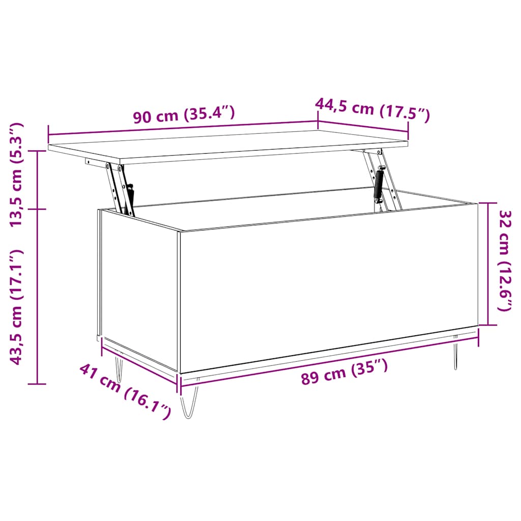 Tavolino Salotto Rovere Marrone 90x44,5x45 cm Legno Multistrato