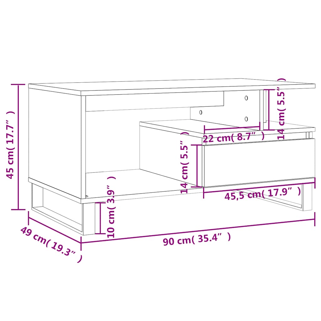 Tavolino da Salotto Bianco 90x49x45 cm in Legno Multistrato | homemem39