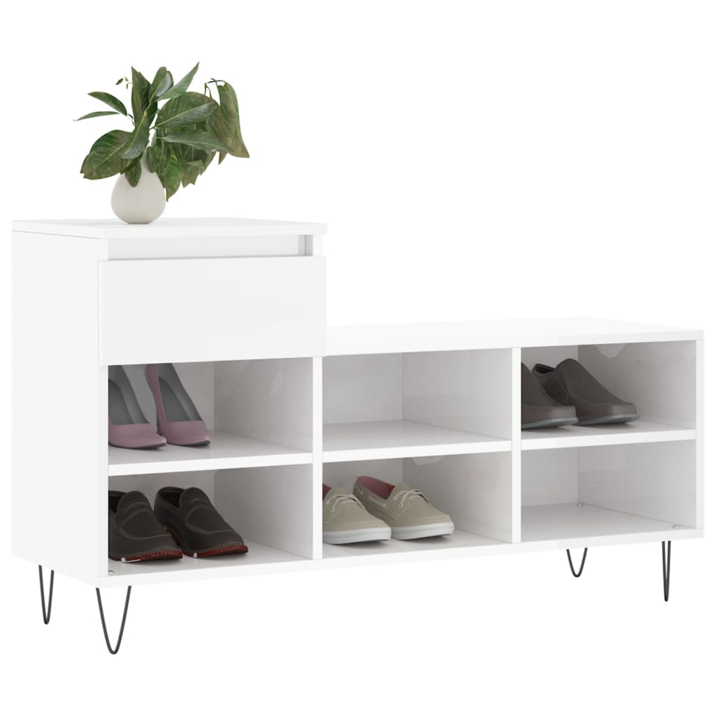 Scarpiera Bianco Lucido 102x36x60 cm in Legno Multistrato - homemem39