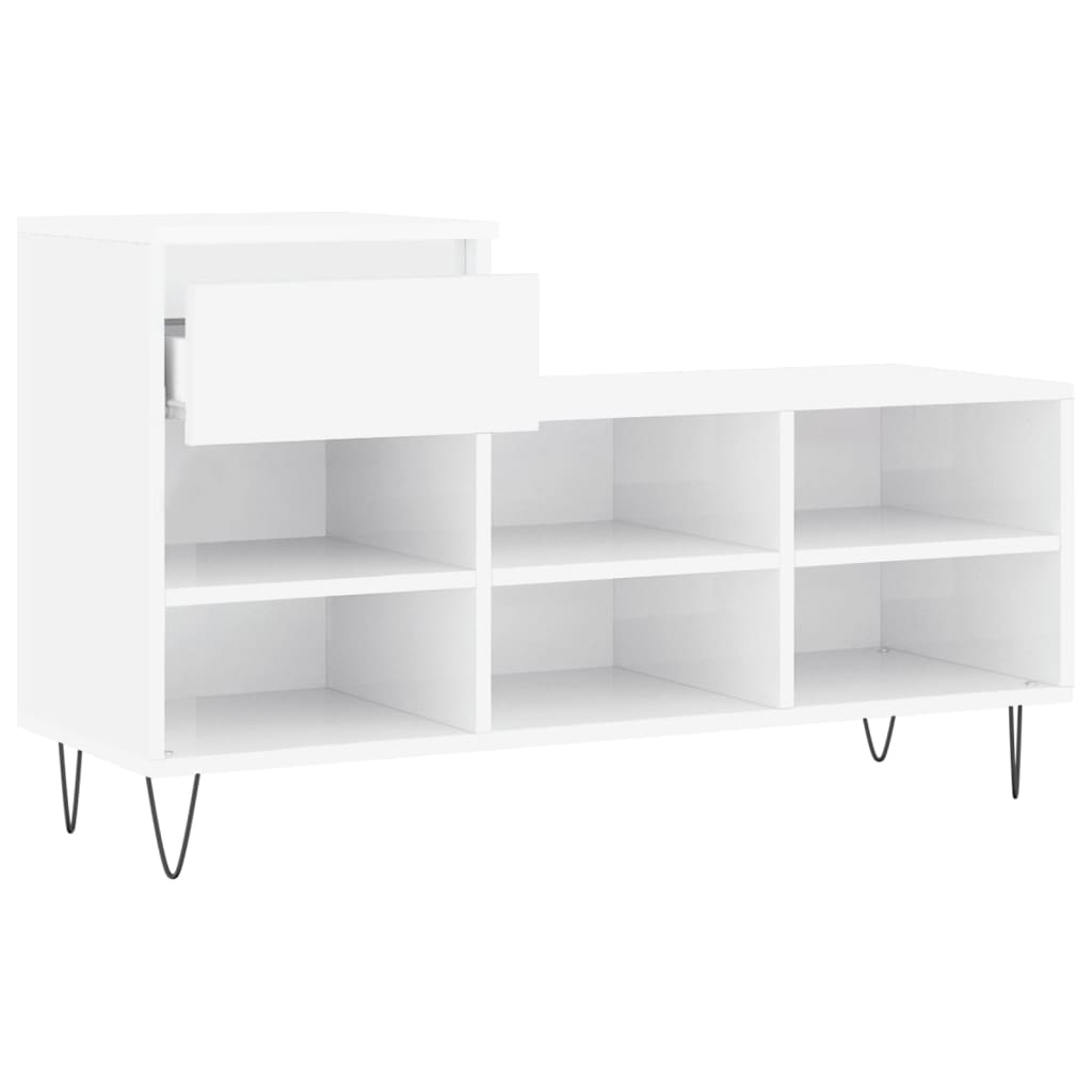 Scarpiera Bianco Lucido 102x36x60 cm in Legno Multistrato - homemem39