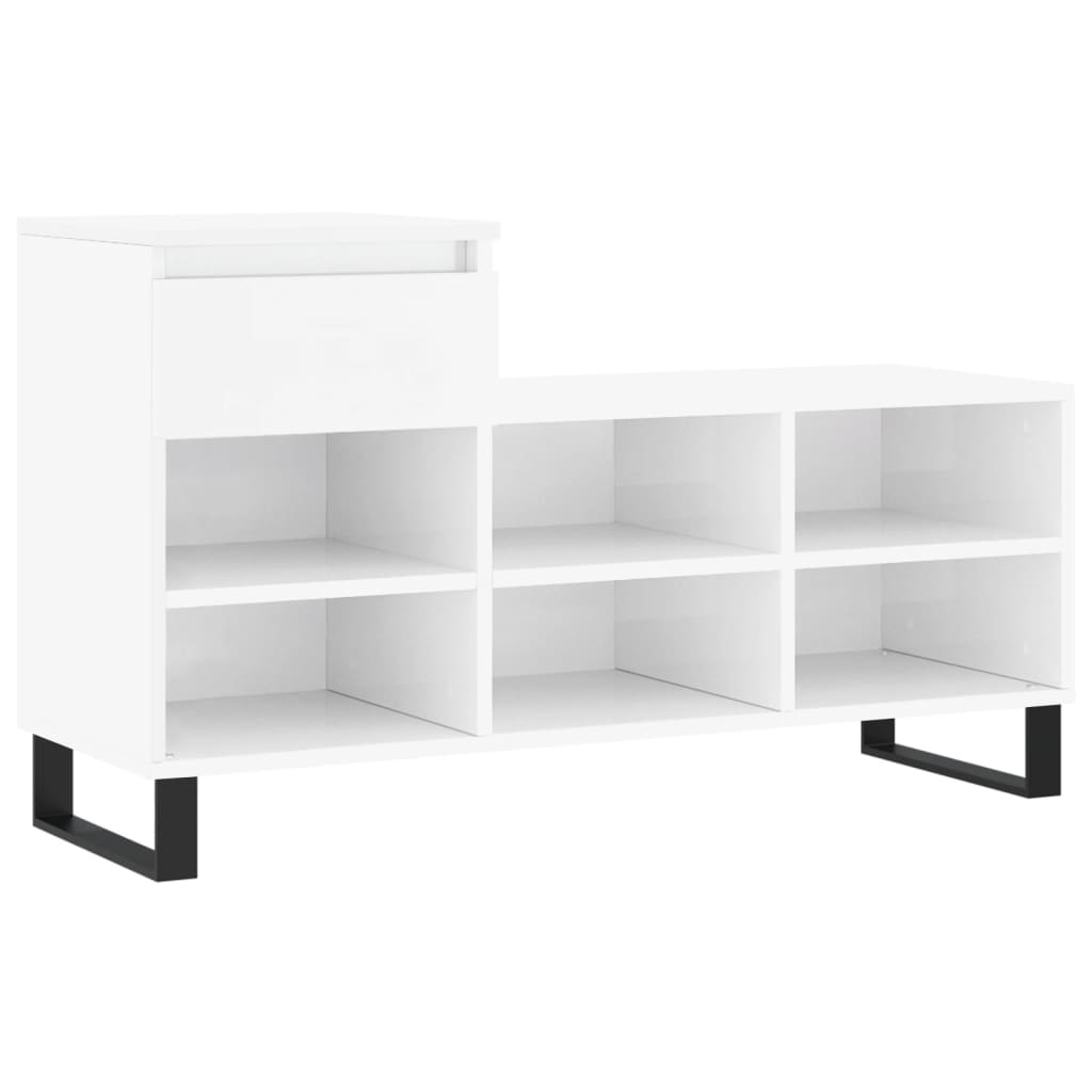Scarpiera Bianco Lucido 102x36x60 cm in Legno Multistrato