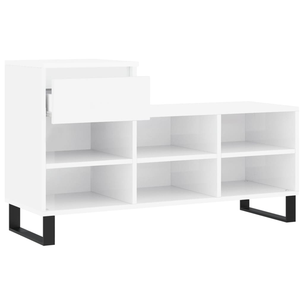 Scarpiera Bianco Lucido 102x36x60 cm in Legno Multistrato