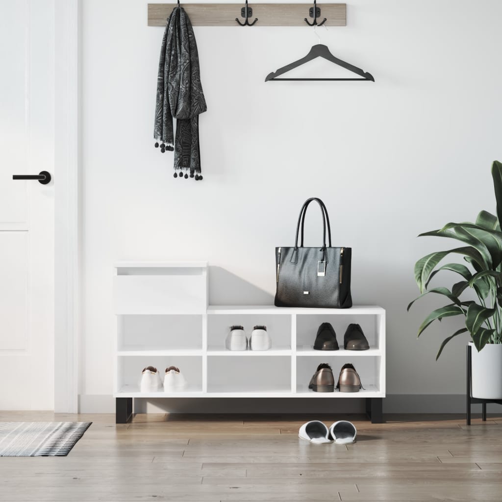 Scarpiera Bianco Lucido 102x36x60 cm in Legno Multistrato