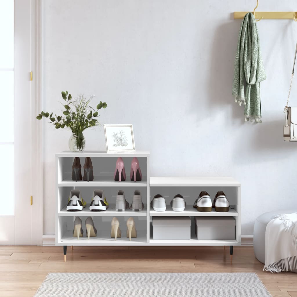 Scarpiera Bianco Lucido 102x36x60 cm in Legno Multistrato - homemem39