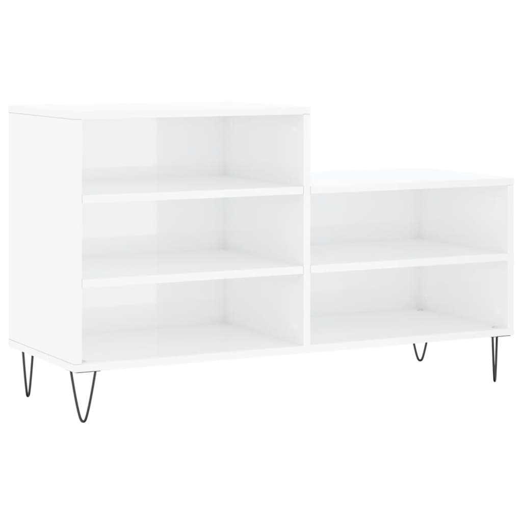 Scarpiera Bianco Lucido 102x36x60 cm in Legno Multistrato - homemem39