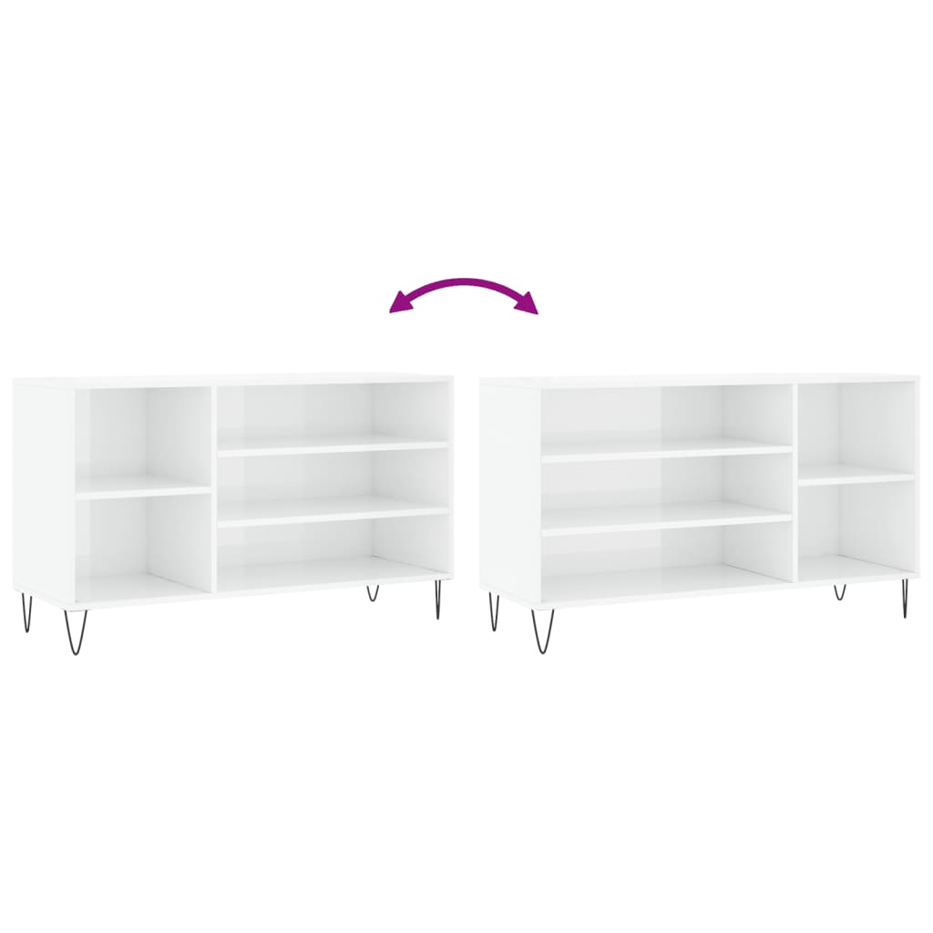 Scarpiera Bianco Lucido 102x36x60 cm in Legno Multistrato - homemem39