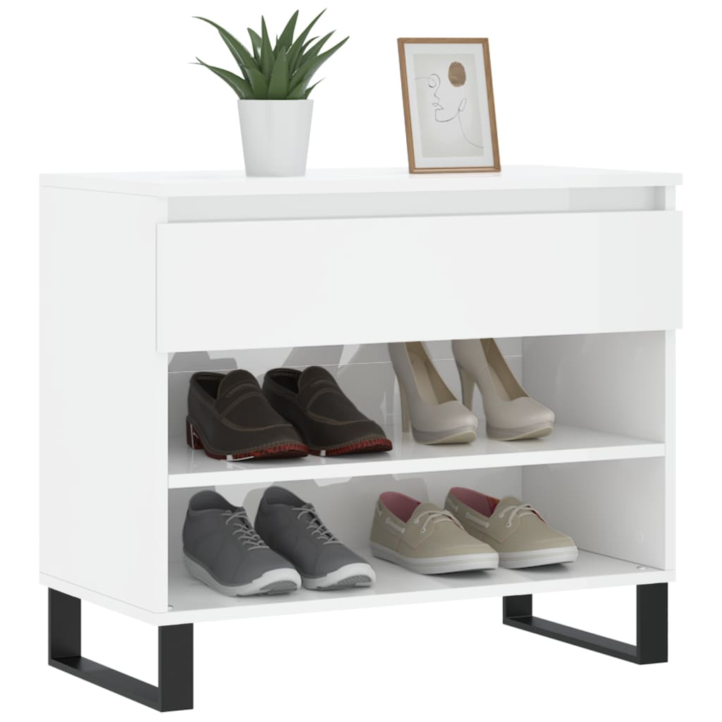 Scarpiera Bianco Lucido 70x36x60 cm in Legno Multistrato - homemem39