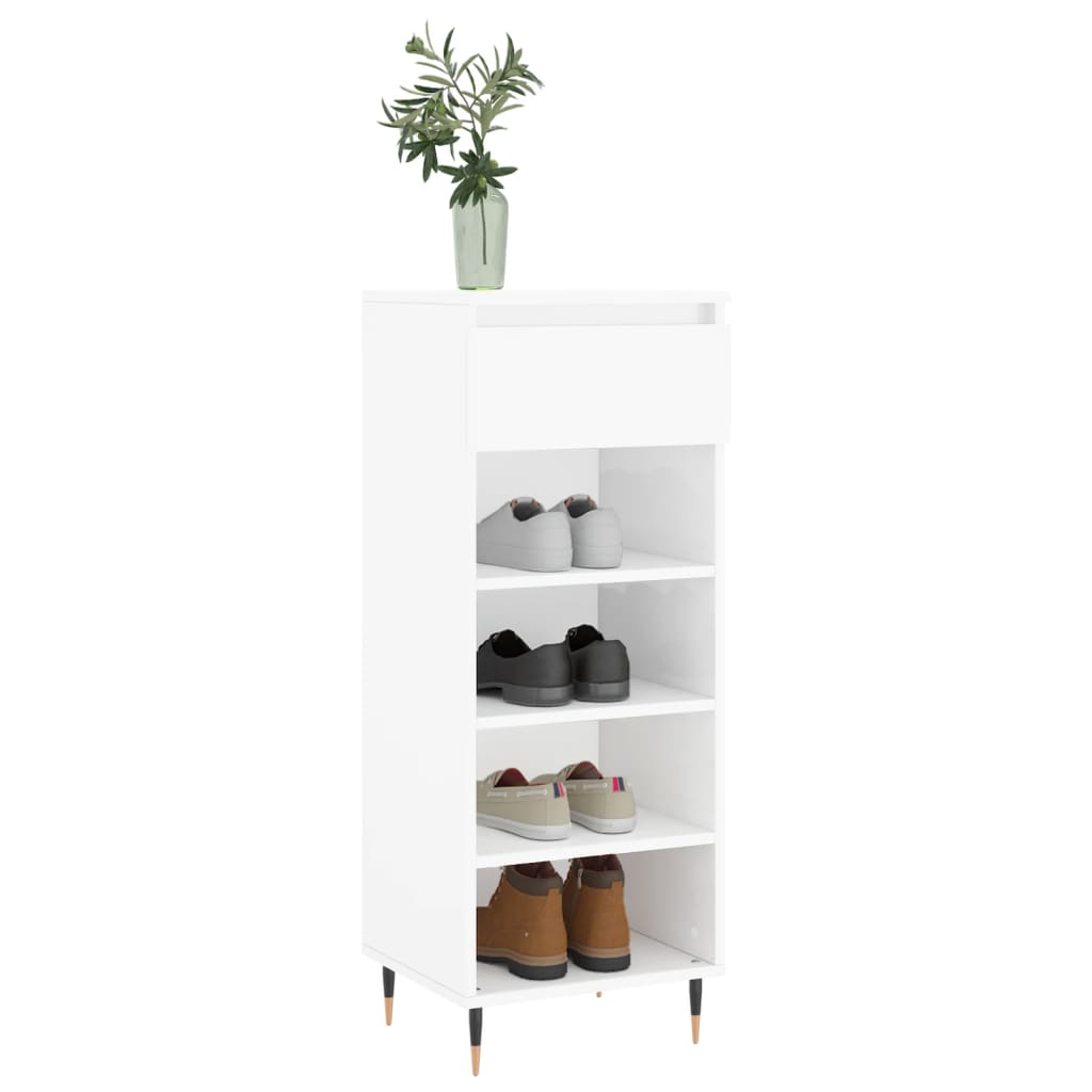 Scarpiera Bianco Lucido 40x36x105 cm in Legno Multistrato - homemem39