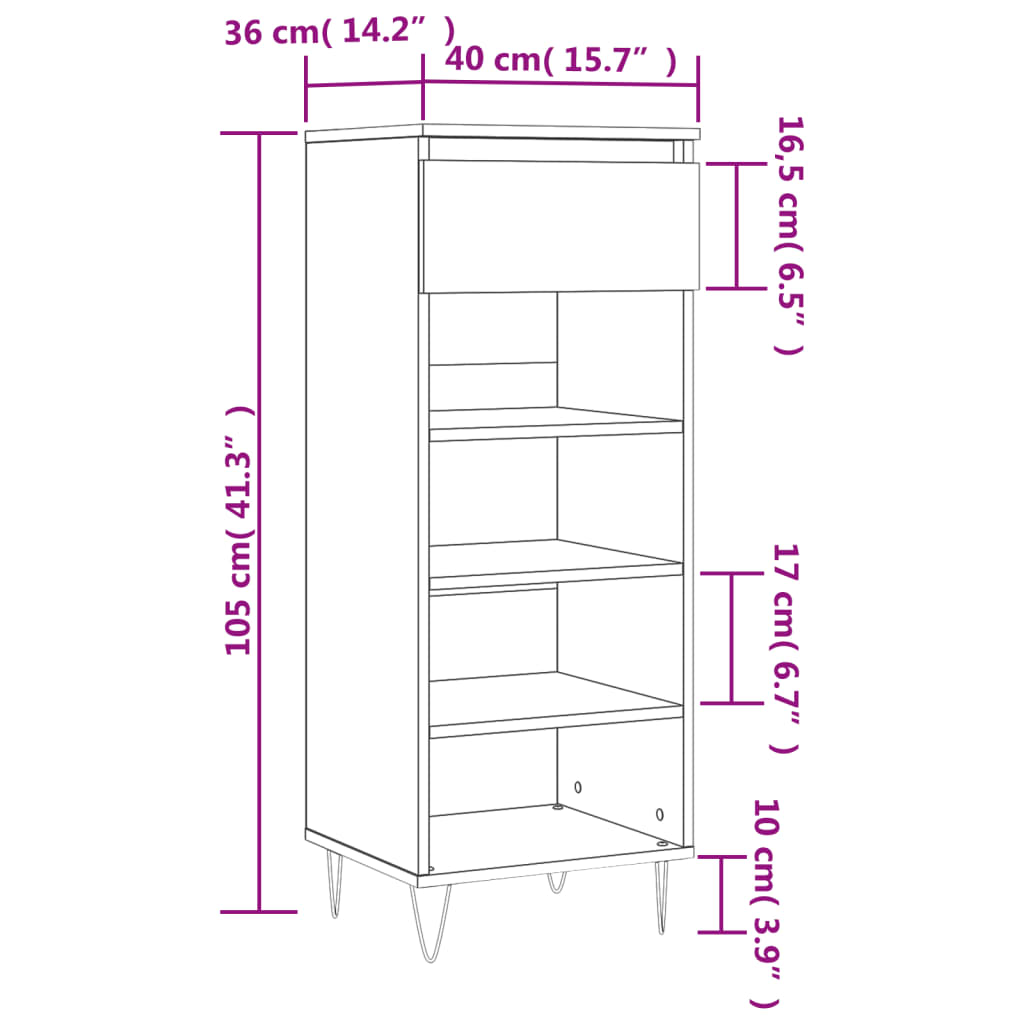 Scarpiera Grigio Sonoma 40x36x105 cm in Legno Multistrato - homemem39