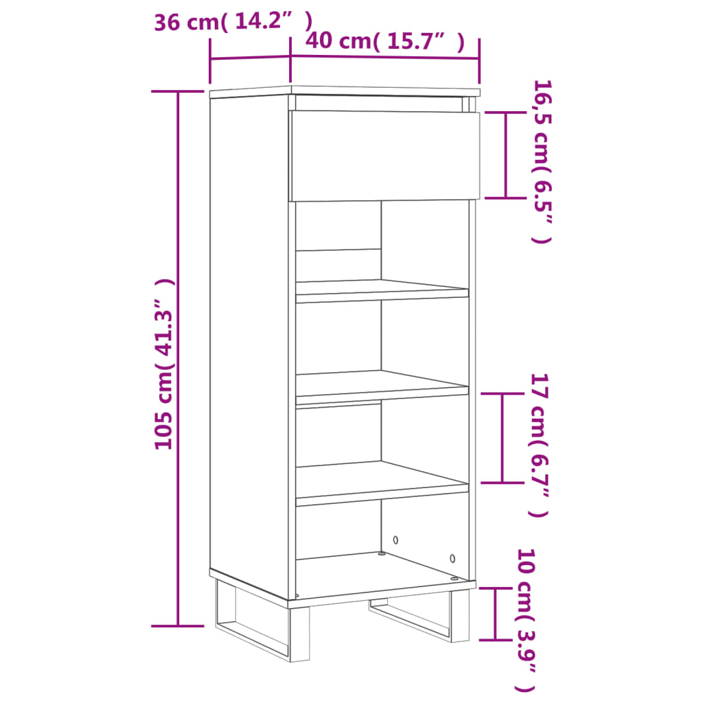 Scarpiera Grigio Cemento 40x36x105 cm in Legno Multistrato - homemem39