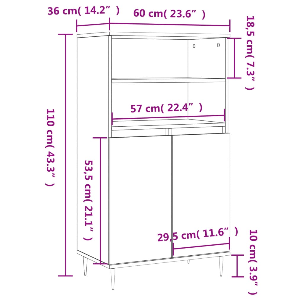 Credenza Alta Bianca 60x36x110 cm in Legno Multistrato | homemem39