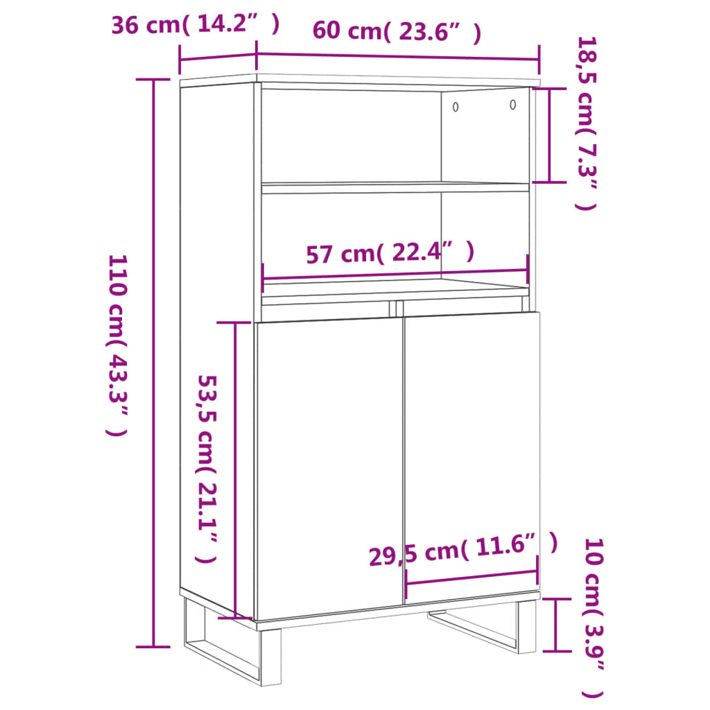 Credenza Alta Bianca 60x36x110 cm in Legno Multistrato | homemem39