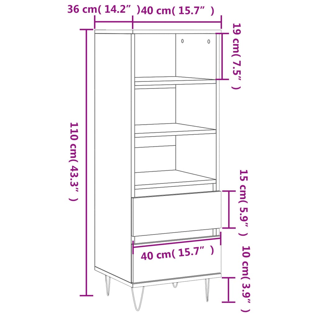 Credenza Bianco Lucido 40x36x110 cm in Legno Multistrato - homemem39