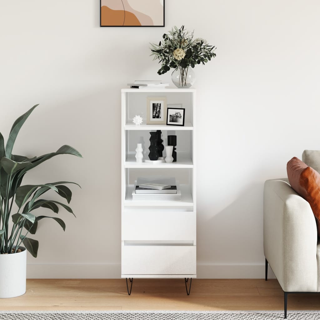 Credenza Bianco Lucido 40x36x110 cm in Legno Multistrato - homemem39