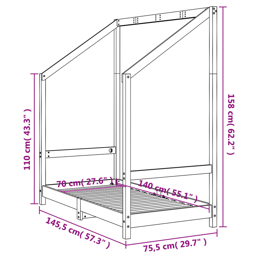 Giroletto per Bambini 70x140 cm in Legno Massello di Pino - homemem39