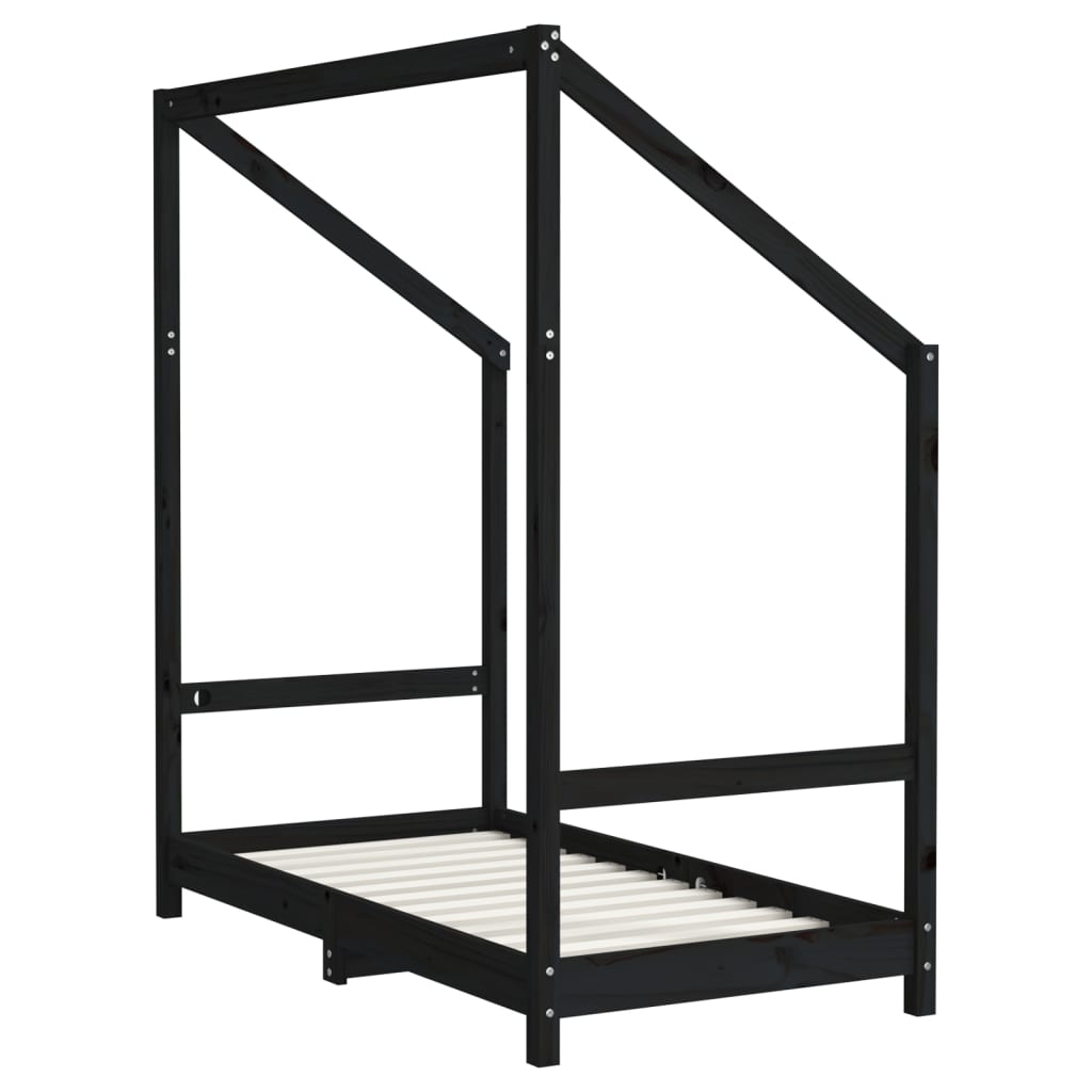Giroletto per Bambini Nero 70x140 cm in Legno Massello di Pino - homemem39