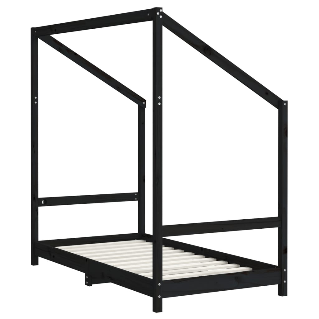Giroletto per Bambini Nero 80x160 cm in Legno Massello di Pino - homemem39