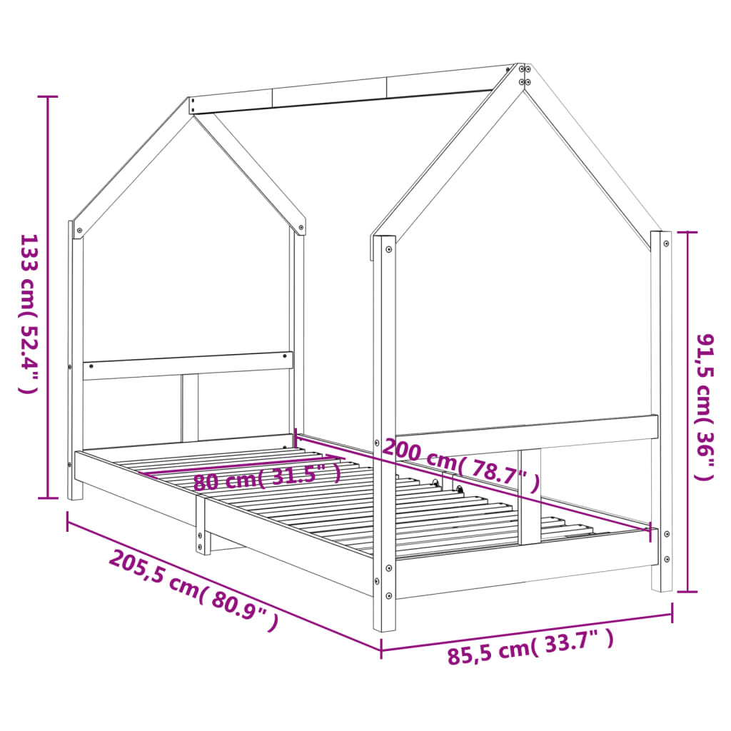 Giroletto per Bambini Bianco 80x200cm in Legno Massello di Pino - homemem39