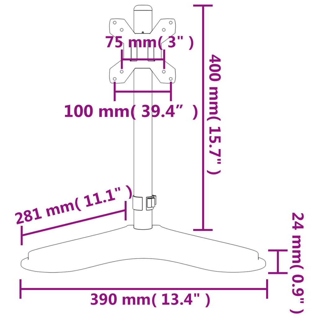 Supporto per Monitor in Acciaio Nero VESA 75/100 mm | homemem39