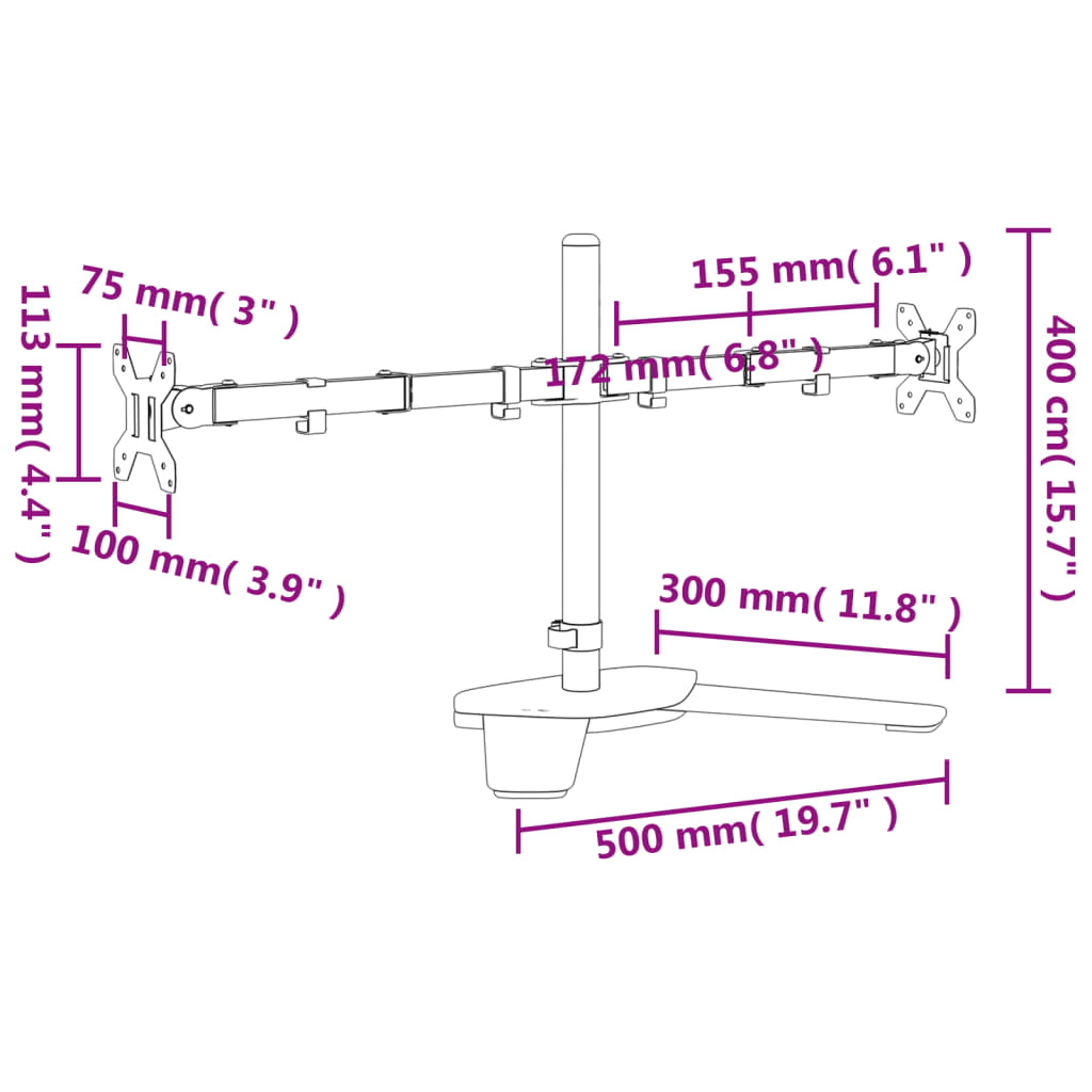 Supporto per Monitor Doppio in Acciaio Nero VESA 75/100 mm | homemem39