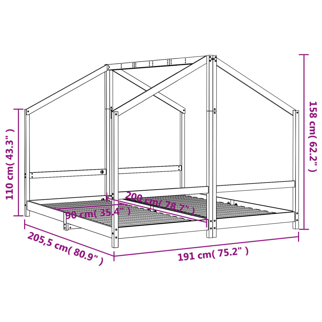 Giroletto per Bambini Bianco 2x(90x200) cm Legno Massello Pino | homemem39