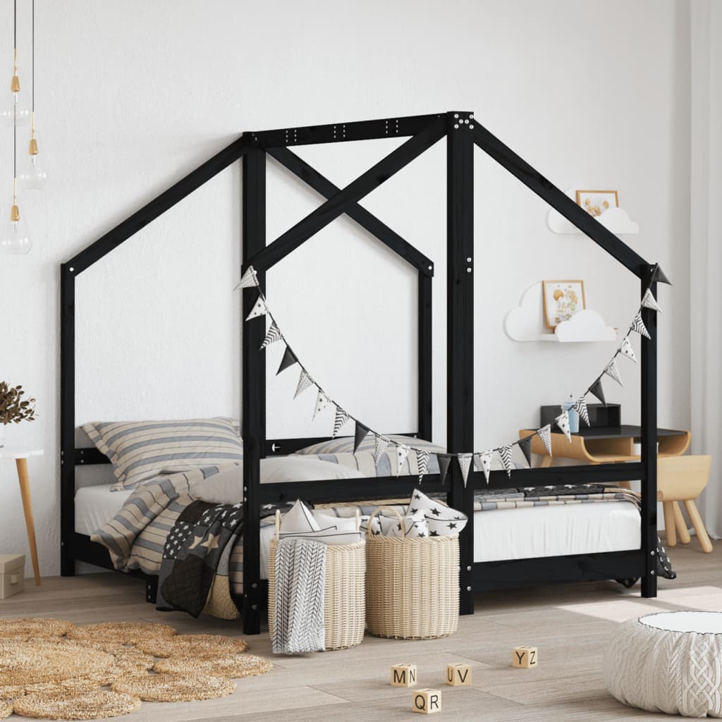 Giroletto per Bambini Nero 2x(70x140) cm Legno Massello di Pino - homemem39