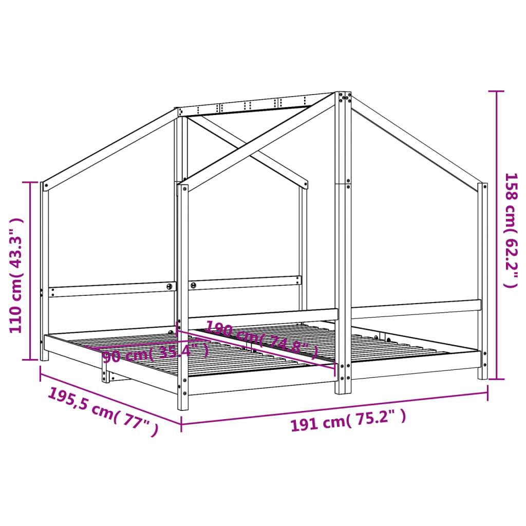 Giroletto per Bambini 2x(90x190) cm in Legno Massello di Pino | homemem39