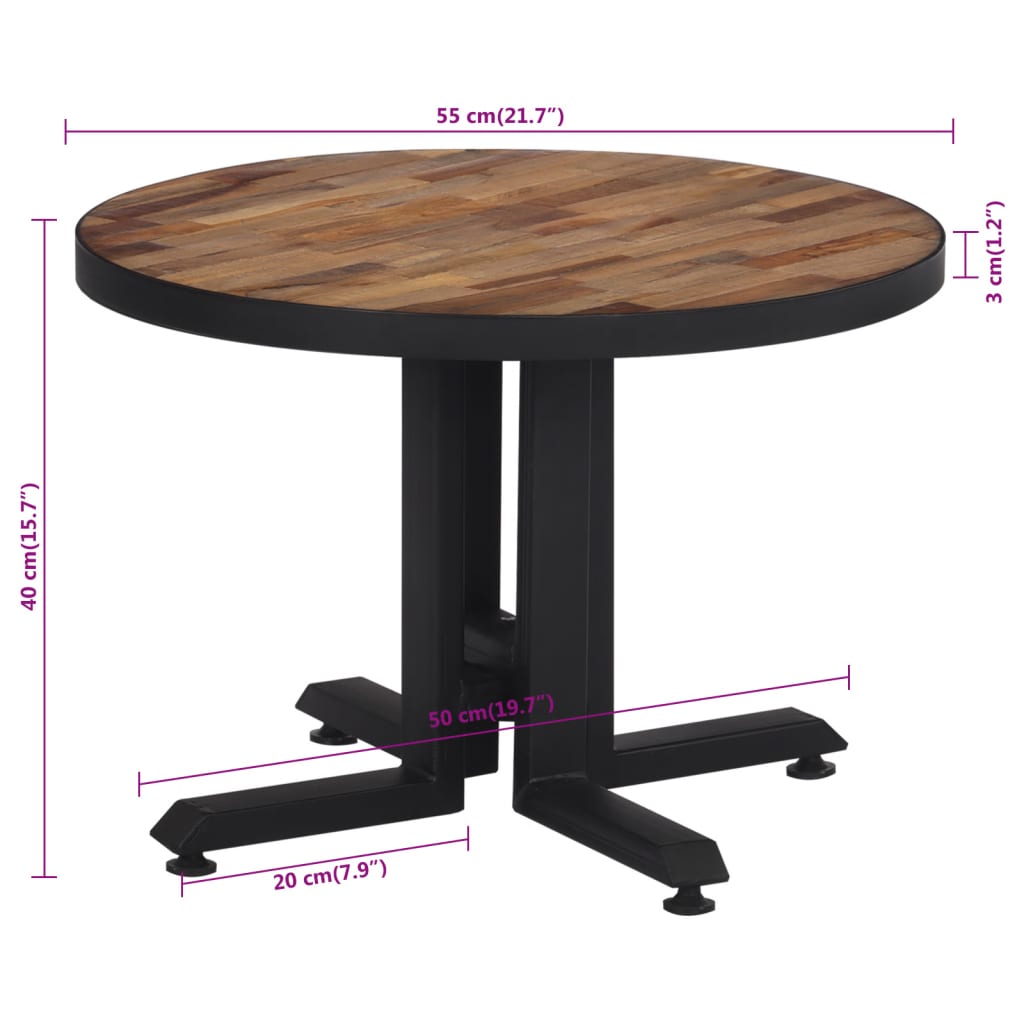 Tavolino da Salotto Rotondo Ø55x40cm Massello Teak di Recupero | homemem39