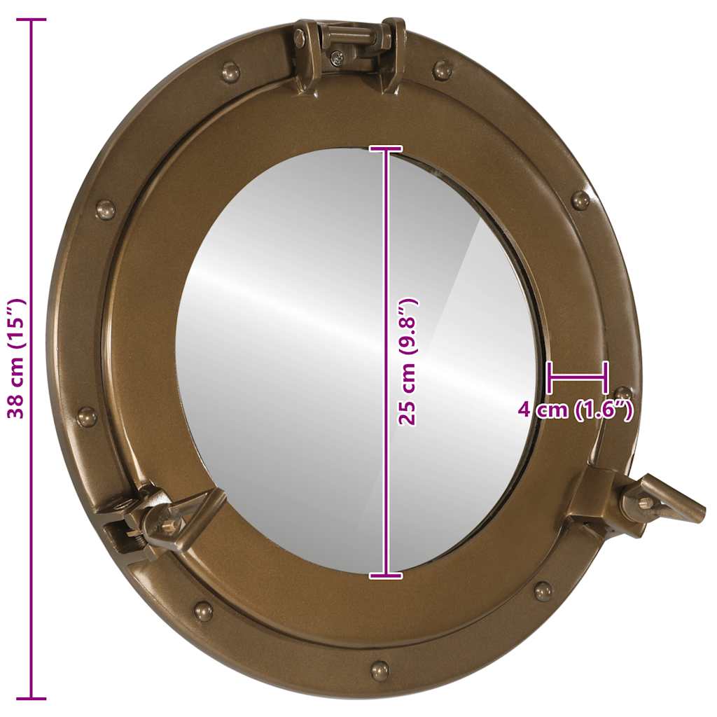 Specchio da Parete Design Oblò Ø38 cm in Alluminio e Vetro