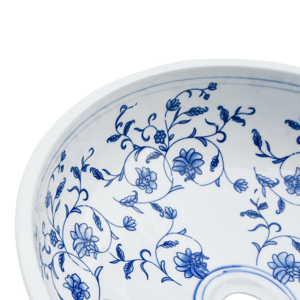 Lavabo da Appoggio Bianco e Blu Rotondo Φ41x14 cm Ceramica - homemem39
