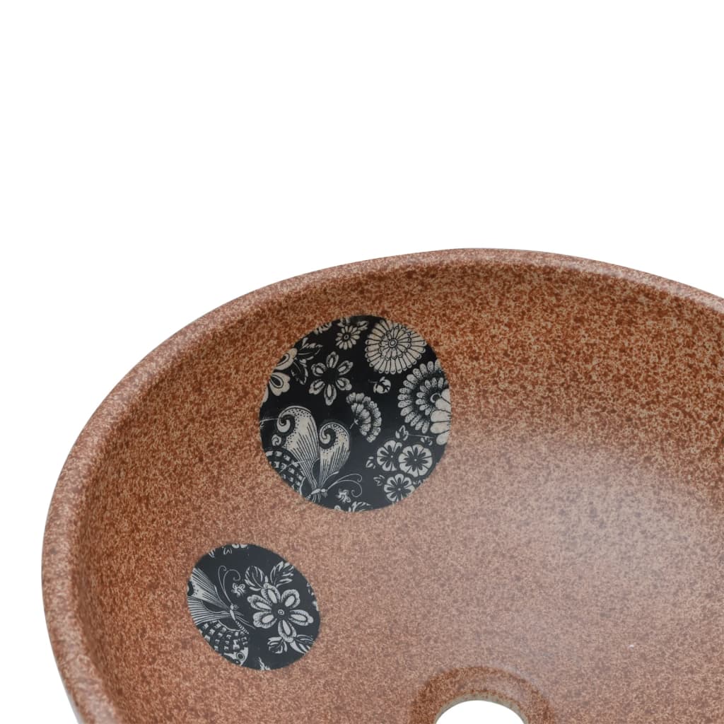 Lavabo da Appoggio Marrone e Blu Rotondo Φ41x14 cm Ceramica - homemem39