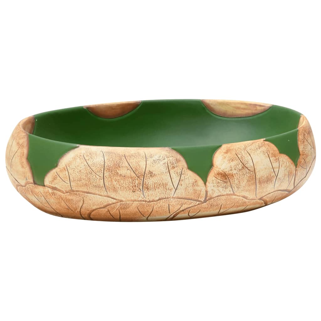 Lavabo da Appoggio Verde e Marrone Ovale 59x40x15 cm Ceramica - homemem39