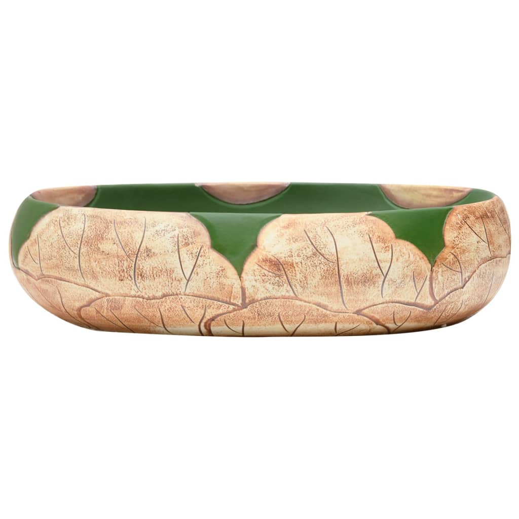 Lavabo da Appoggio Verde e Marrone Ovale 59x40x15 cm Ceramica - homemem39