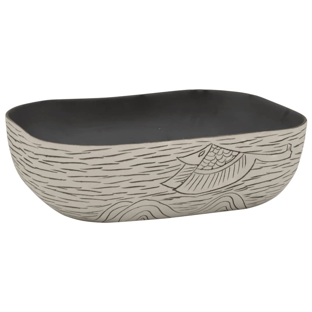 Lavabo Appoggio Grigio Nero Rettangolare 48x37,5x13,5 Ceramica - homemem39
