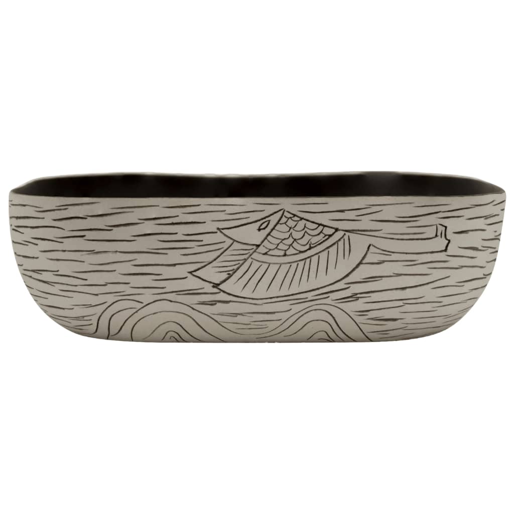 Lavabo Appoggio Grigio Nero Rettangolare 48x37,5x13,5 Ceramica - homemem39